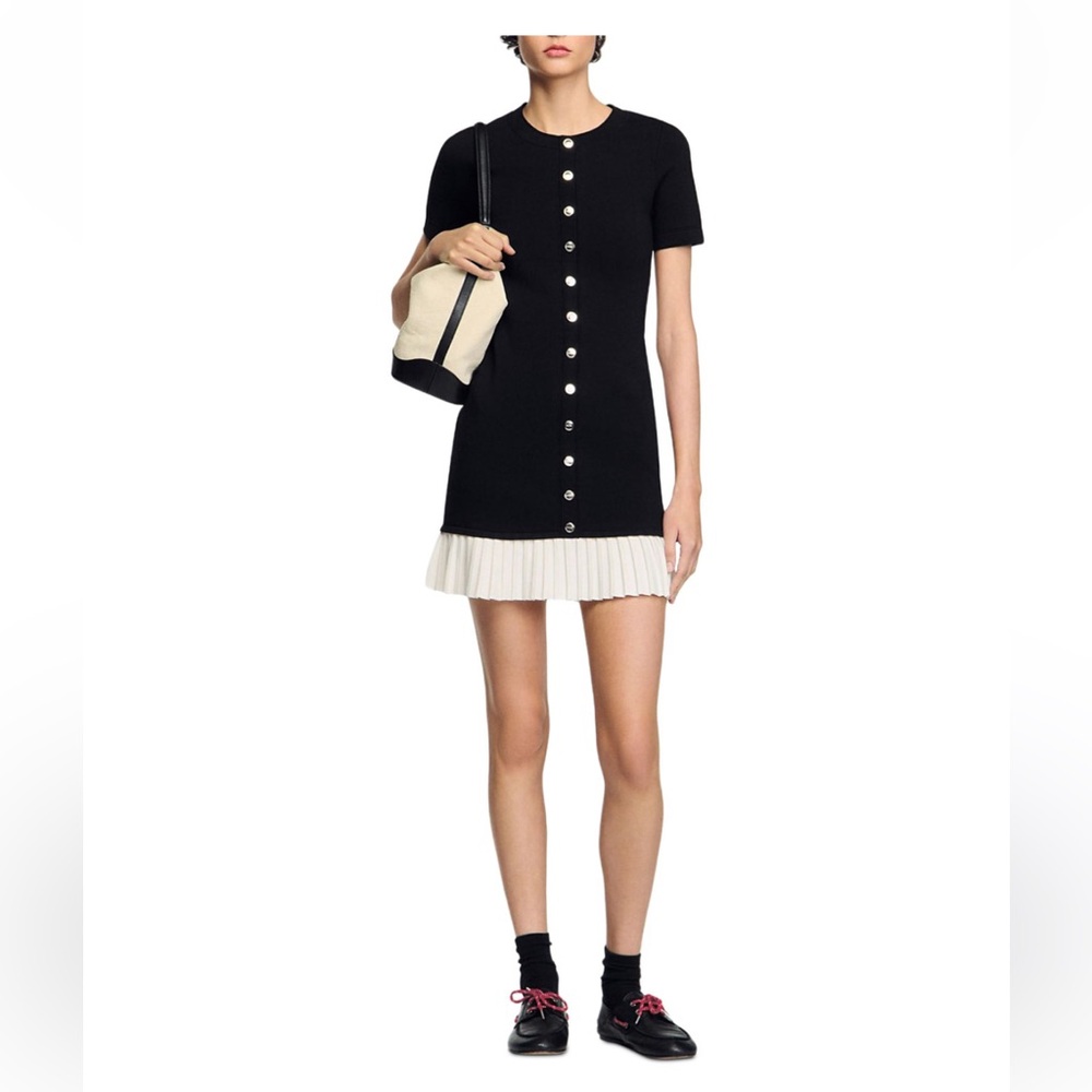 Sandro Short Knit Dress with Ruffle - Picture 2 of 9